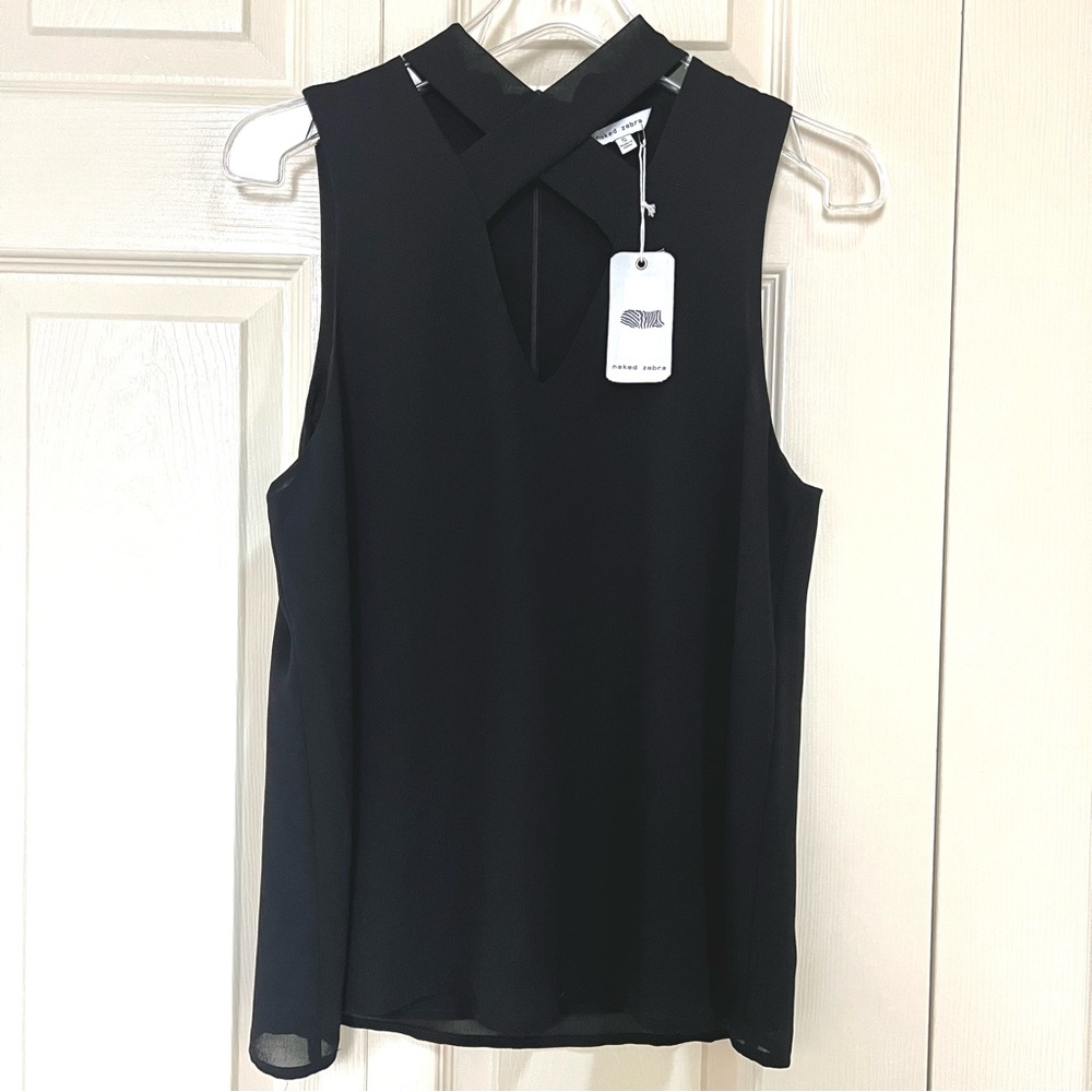 NWT Naked Zebra Black Criss Cross Sleeveless Tank Blouse